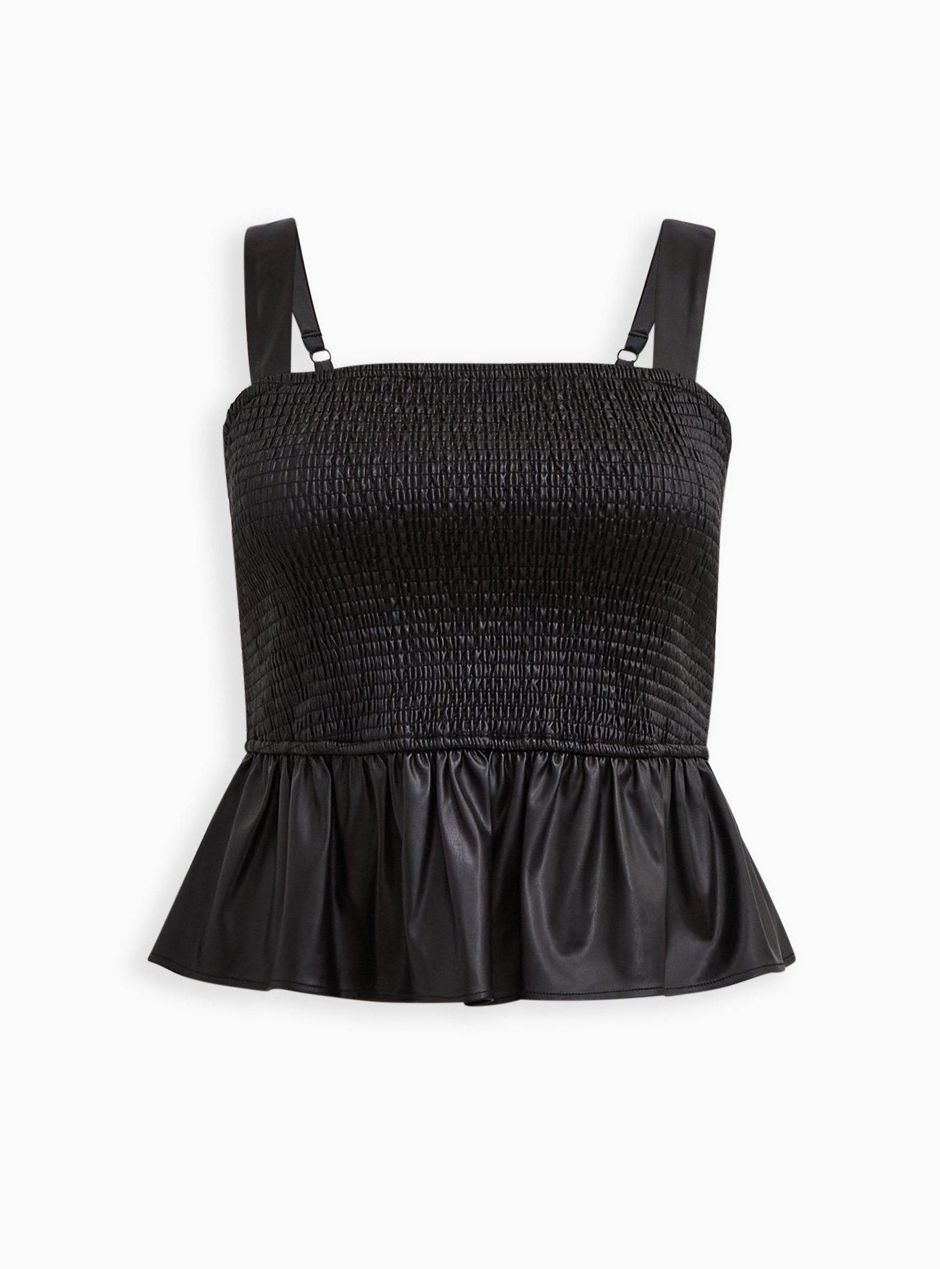 SMOCKED LEATHER SLEEVE TOP