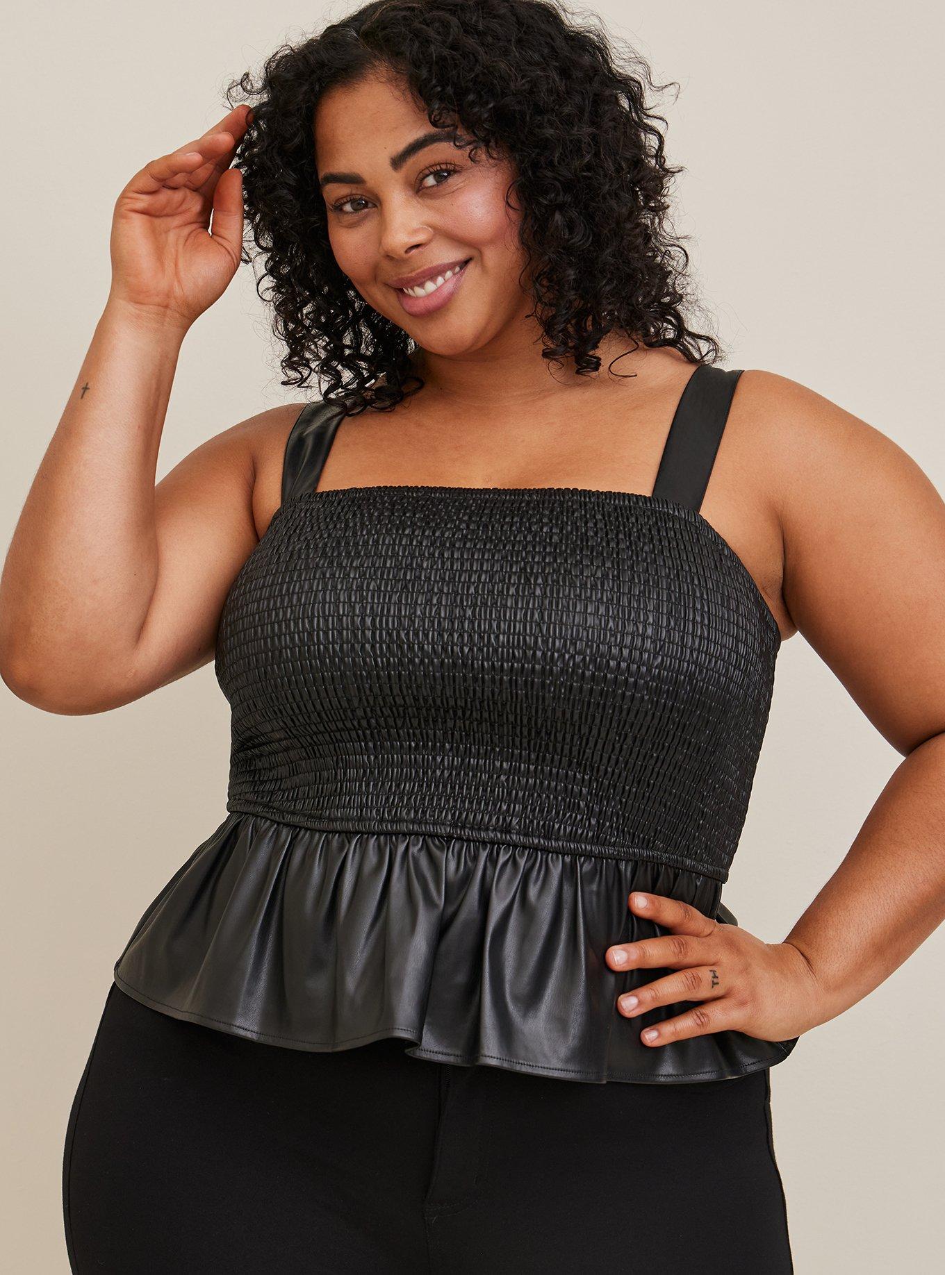 Plus Size - Peplum Faux Leather Smocked Top - Torrid