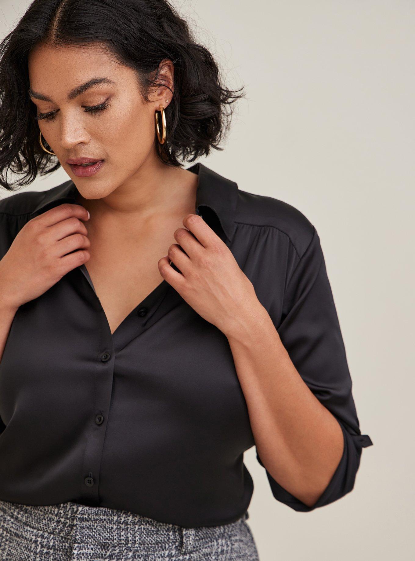 Plus Size - Madison Crepe De Chine Button-Front Long Sleeve Shirt