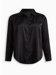 Madison Satin Button Up Long Sleeve Shirt, DEEP BLACK, hi-res