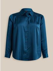 Madison Satin Button Up Long Sleeve Shirt, LEGION BLUE, hi-res