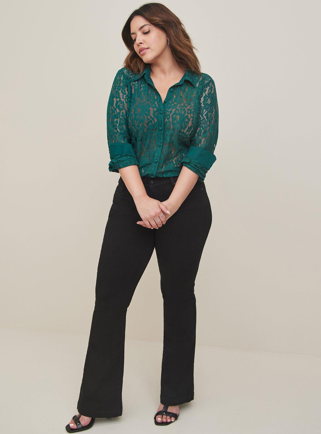 Plus Size Madison Lace Button Down Blouse, BOTANICAL GARDEN, hi-res