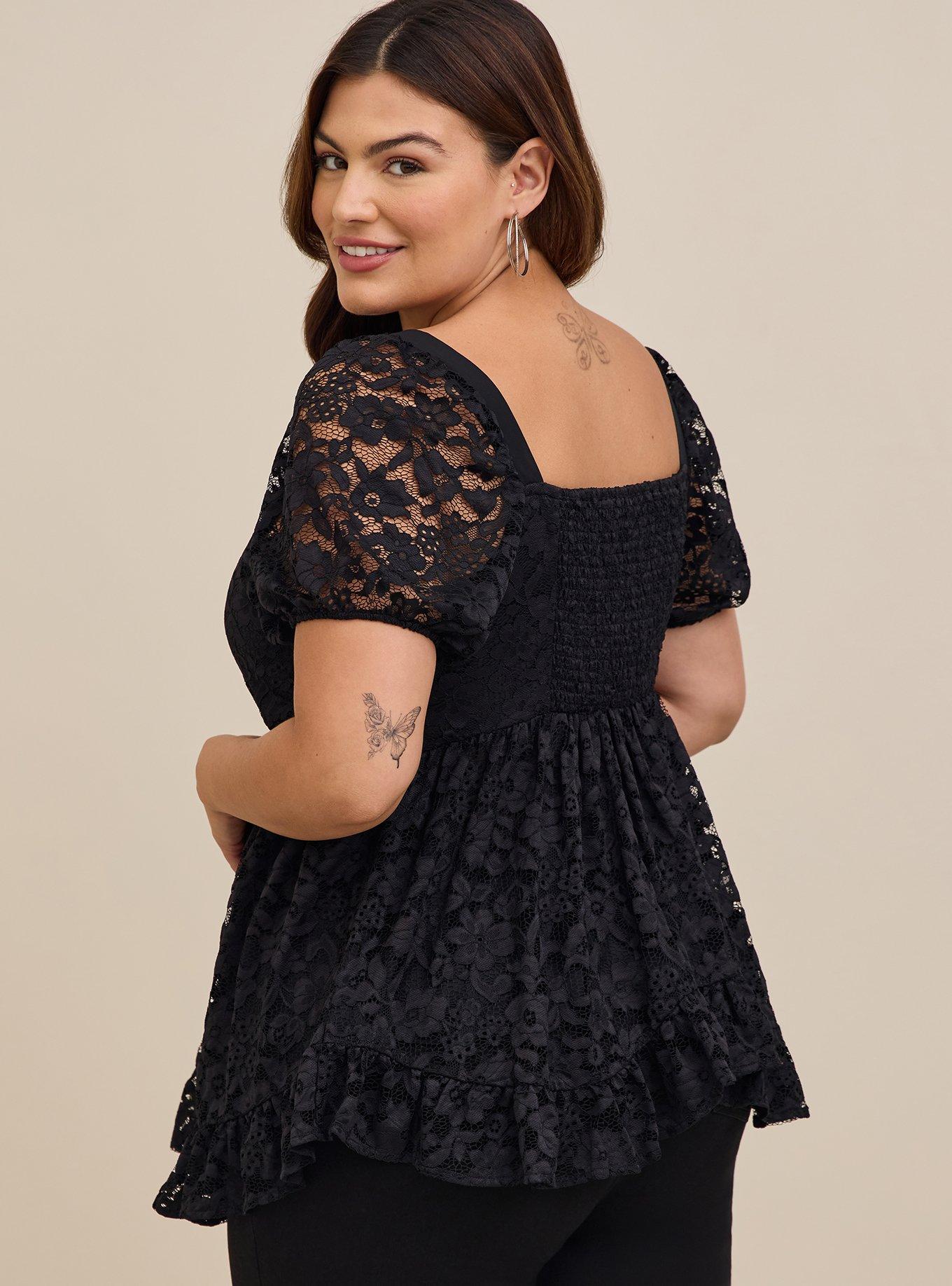 Plus Size - Babydoll Lace Puff Sleeve Top - Torrid