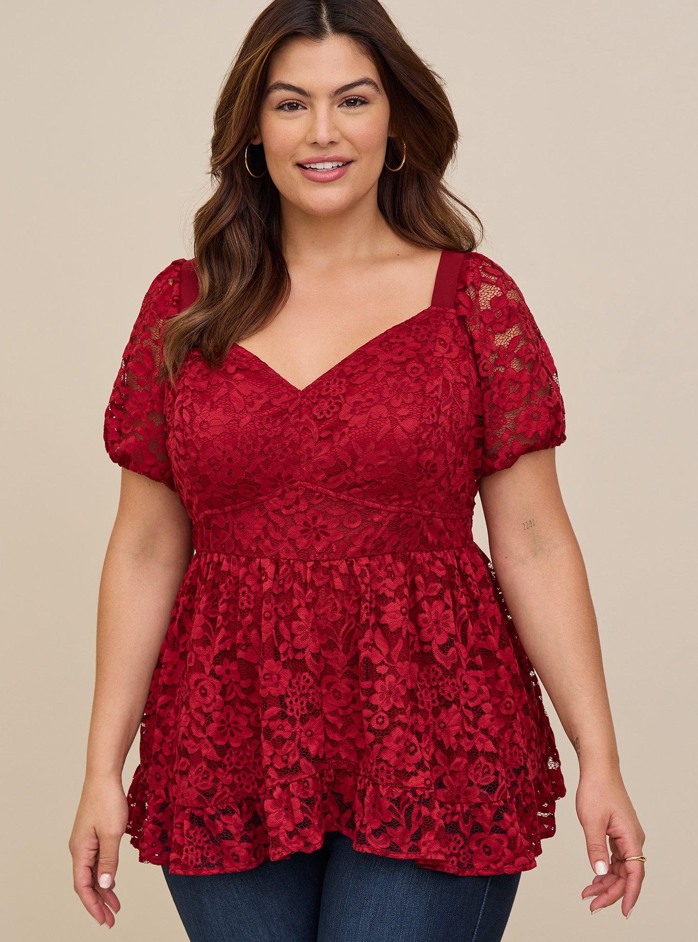 Plus Size - Babydoll Lace Puff Sleeve Top - Torrid