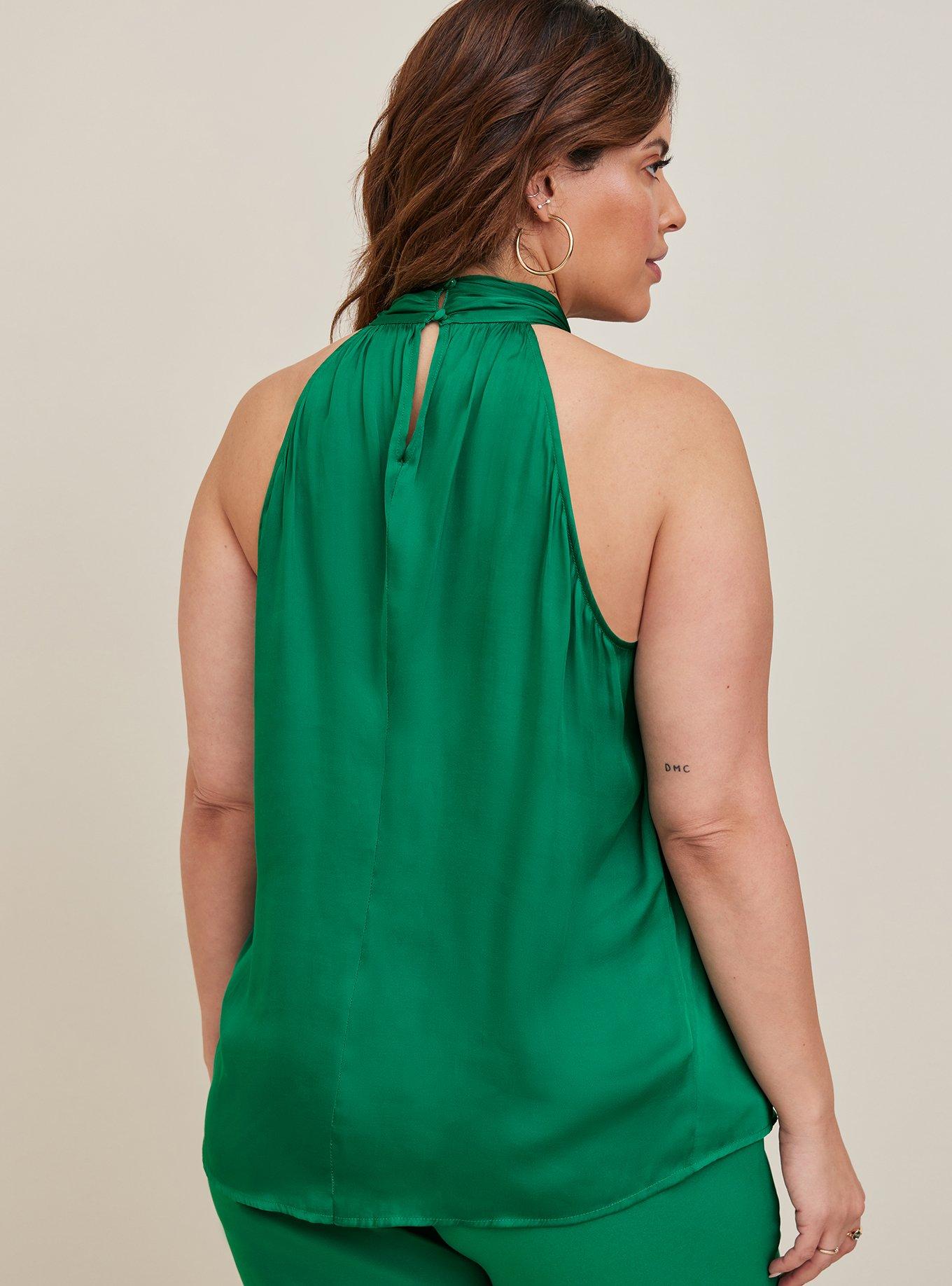 Plus Size Satin Knot Front High Neck Tank Torrid
