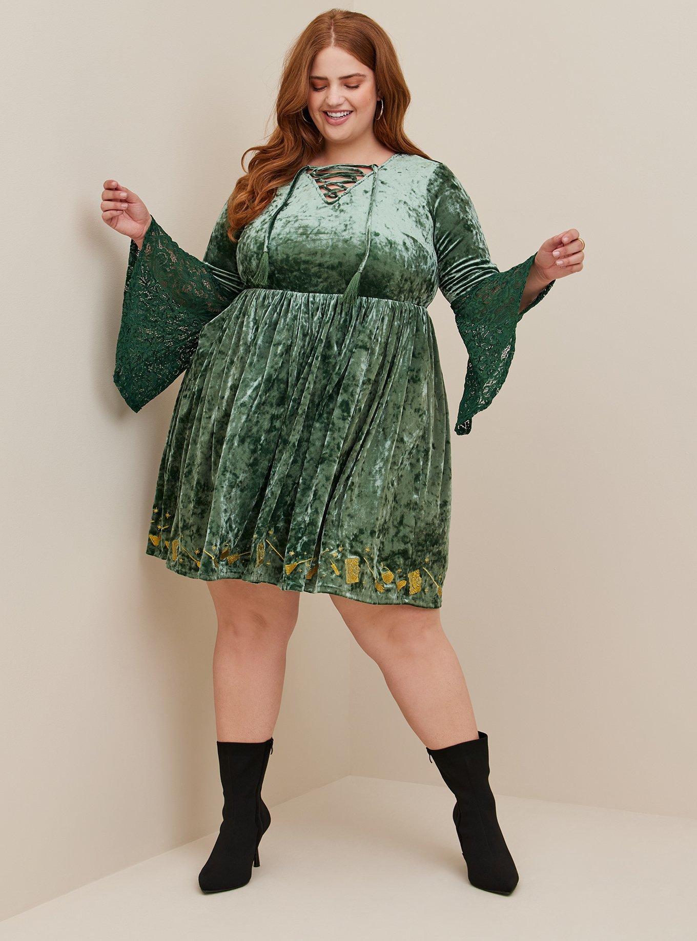 Plus Size Disney Hocus Pocus Crushed Velvet Lattice Front Dress Torrid