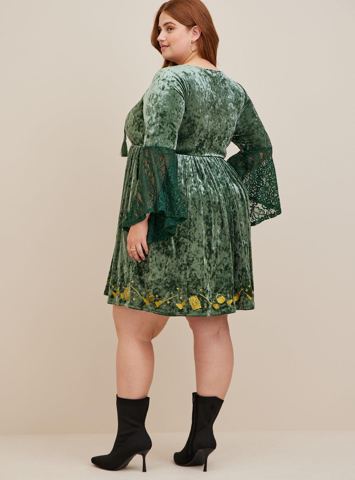 Plus Size - Disney Hocus Pocus Crushed Velvet Lattice Front Dress - Torrid