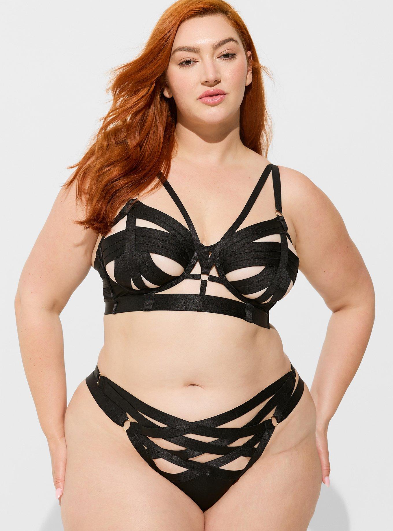 Plus Size - Black Lace Strappy Open Back High Waist Thong Panty - Torrid