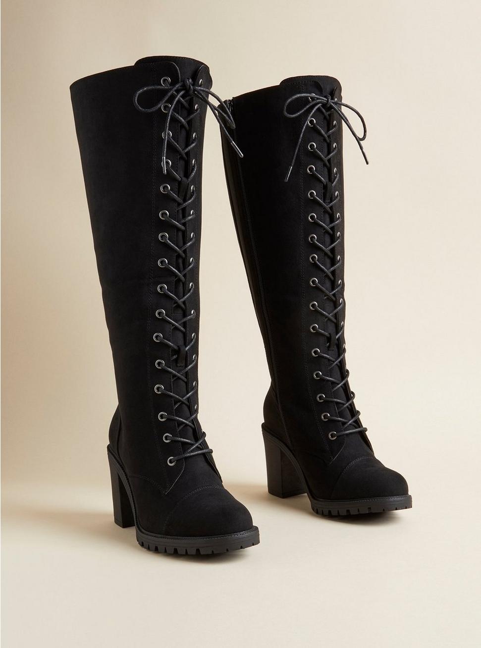 Lace-Up Heel Knee Boot (WW), BLACK, hi-res