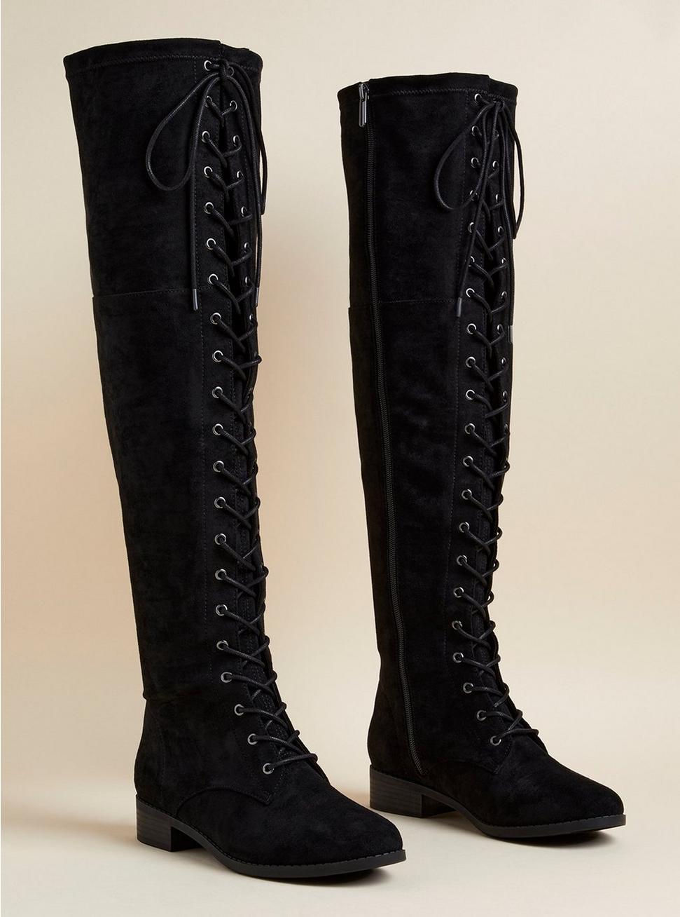 Plus Size  Lace-Up Over The Knee Boot (WW), BLACK, hi-res