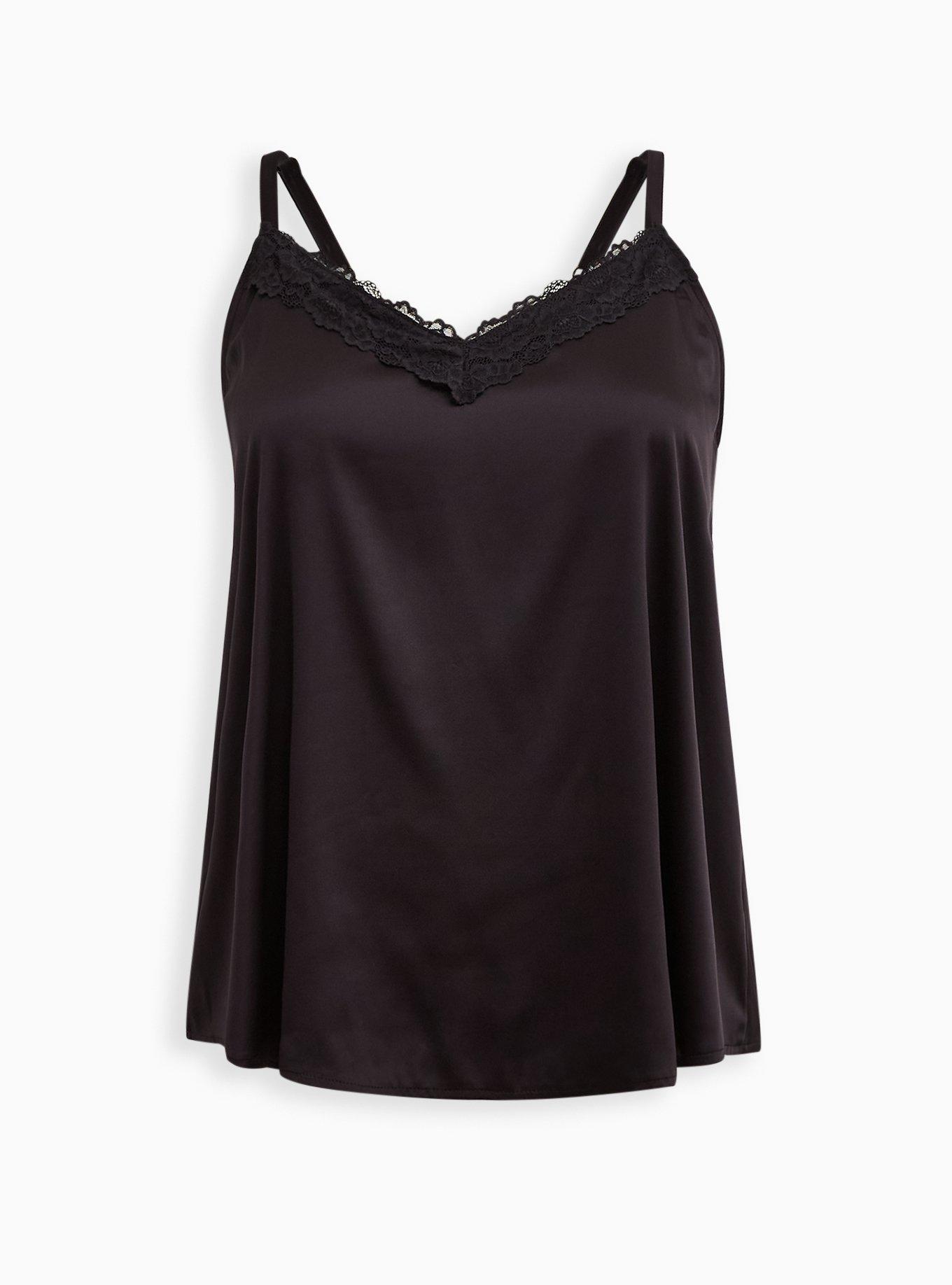 Dream Satin Lace Trim Sleeveless Sleep Cami, DEEP BLACK, hi-res