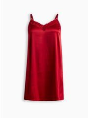 Dream Satin Lace Trim Sleep Cami Gown, JESTER RED, hi-res