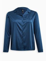 Dream Satin Button Through Long Sleeve Sleep Shirt, LEGION BLUE, hi-res