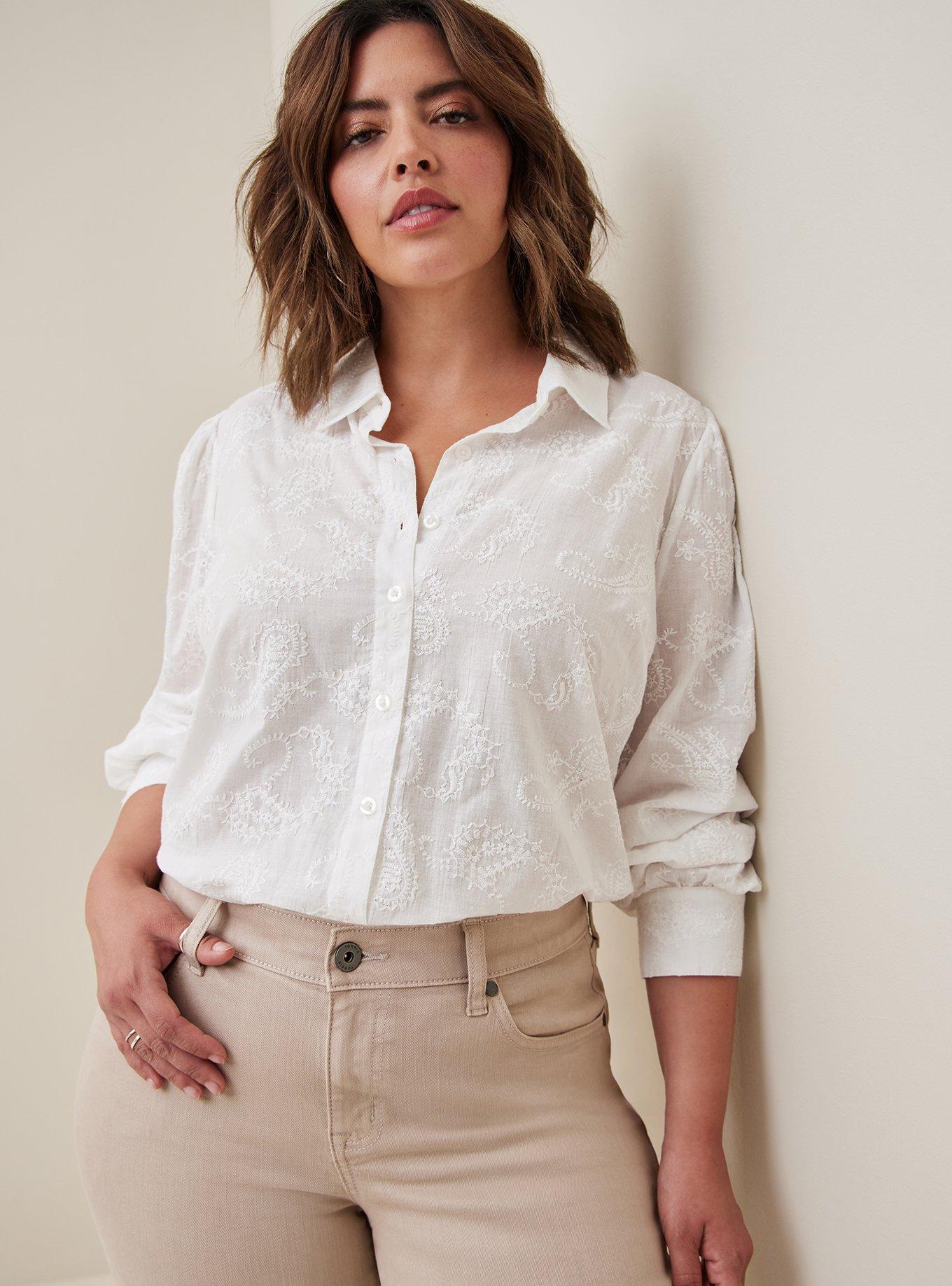 Women's White Shirt with Embellished Button Detail