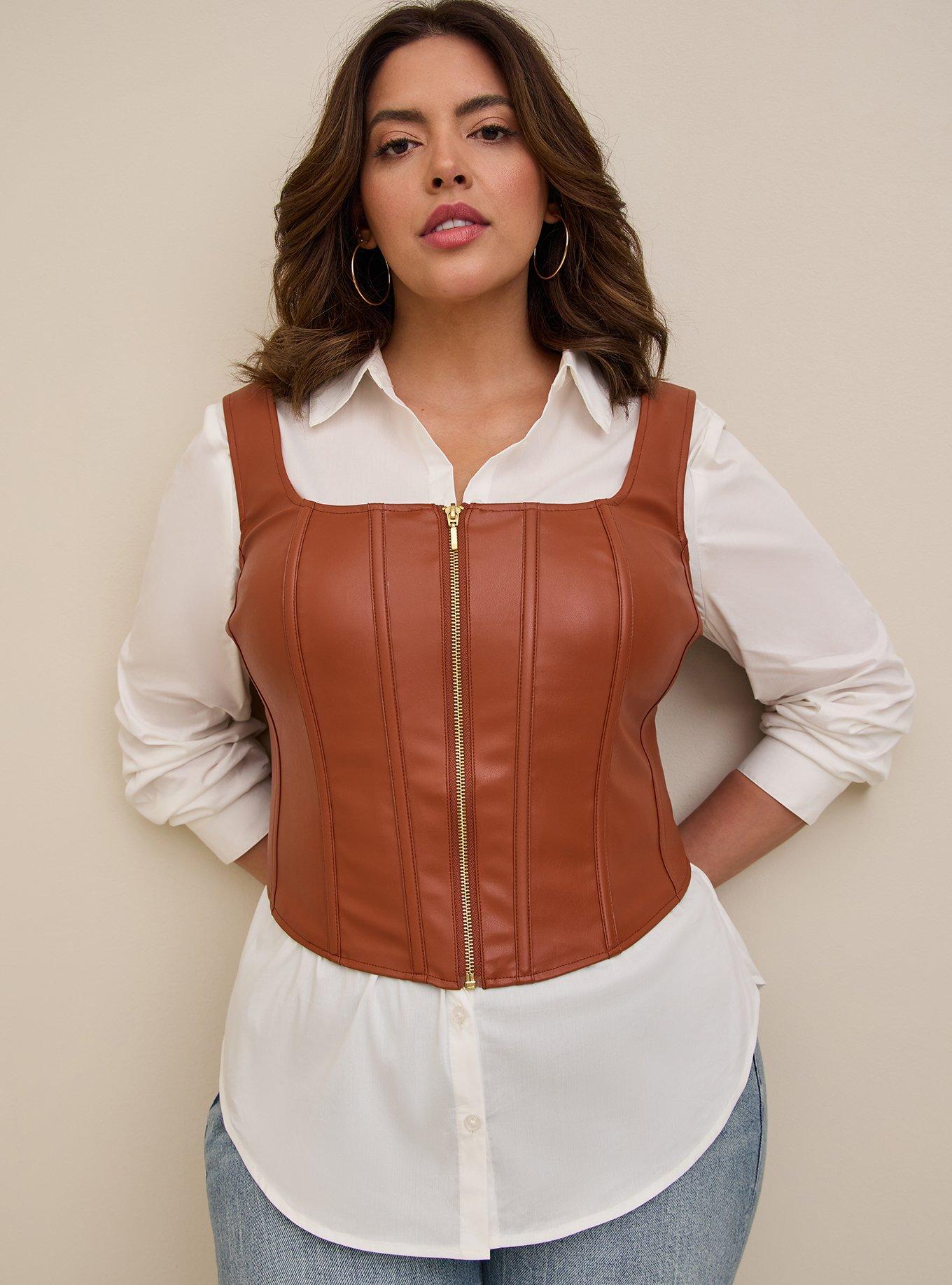 Plus Size - Faux Leather Zip Front Corset - Torrid