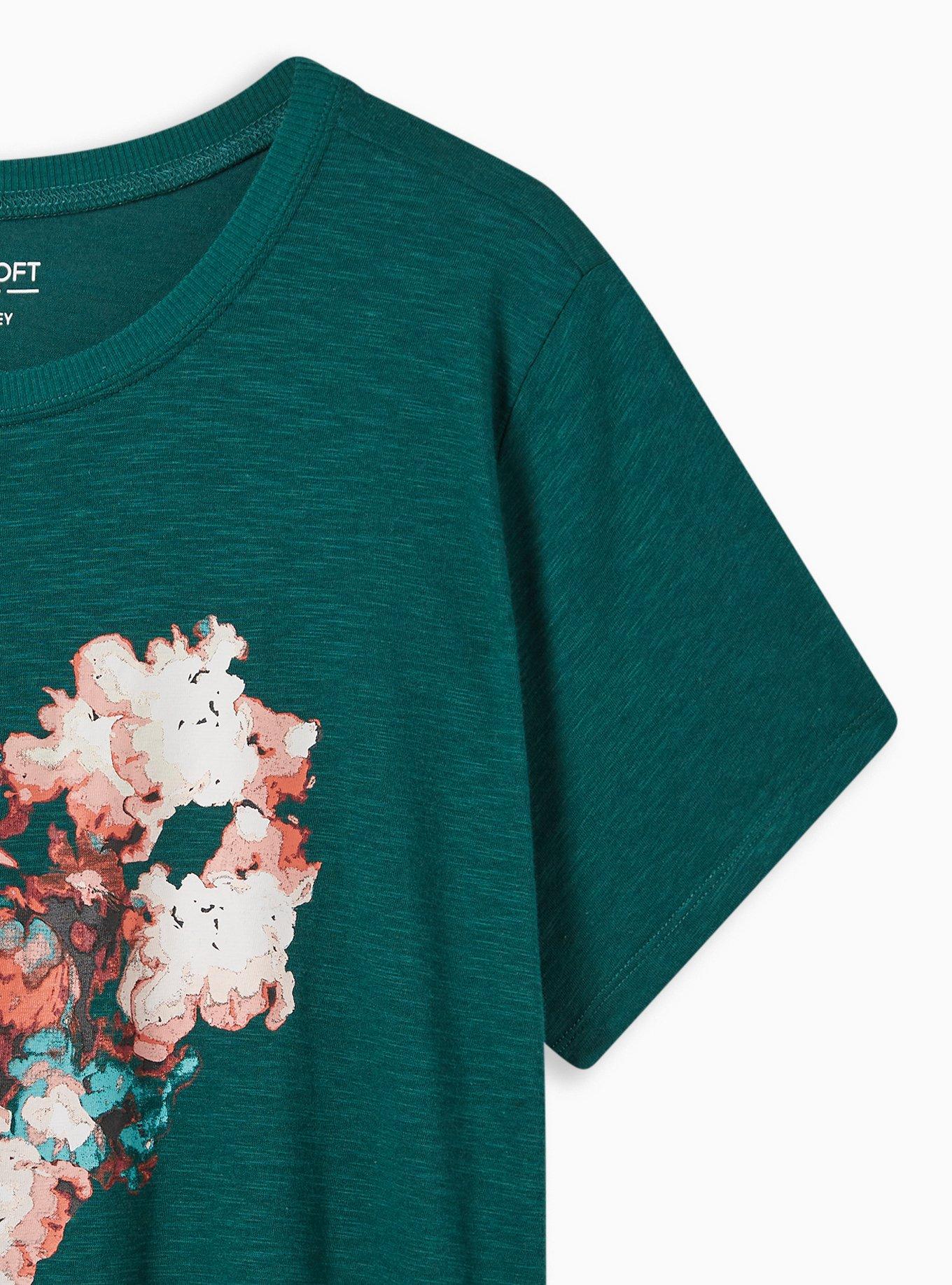 Plus Size Flower Heart Vintage Super Soft Slub Crew Neck Tee, , alternate