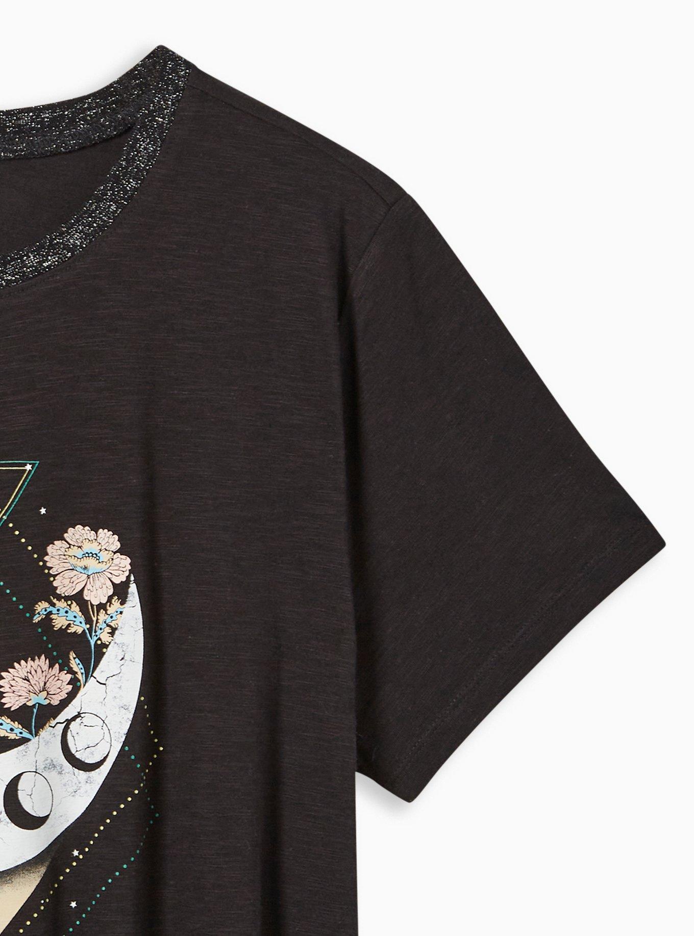 Plus Size Floral Moon Vintage Super Soft Slub Lurex Crew Neck Tee, DEEP BLACK, alternate