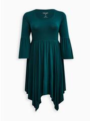Midi Supersoft Bell Sleeve Hanky Dress, GREEN, hi-res