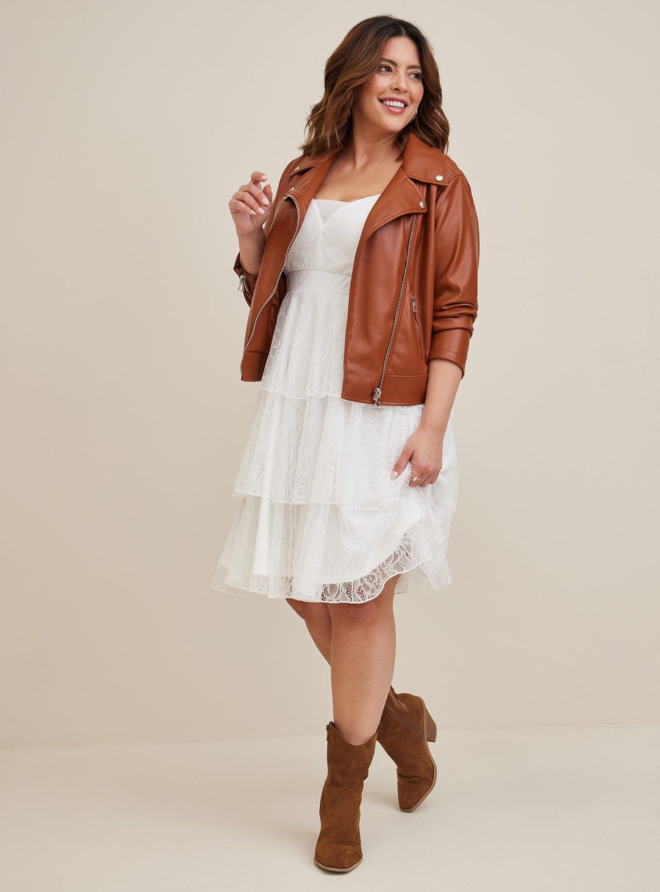 Plus Size Mini Stretch Lace V Neck Tiered Flare Dress, CLOUD DANCER, alternate