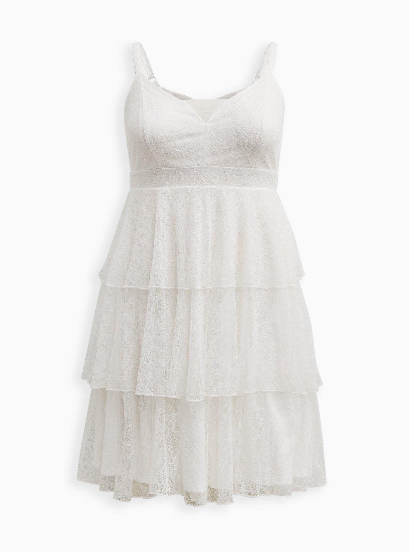 Mini Stretch Lace V Neck Tiered Flare Dress, , hi-res