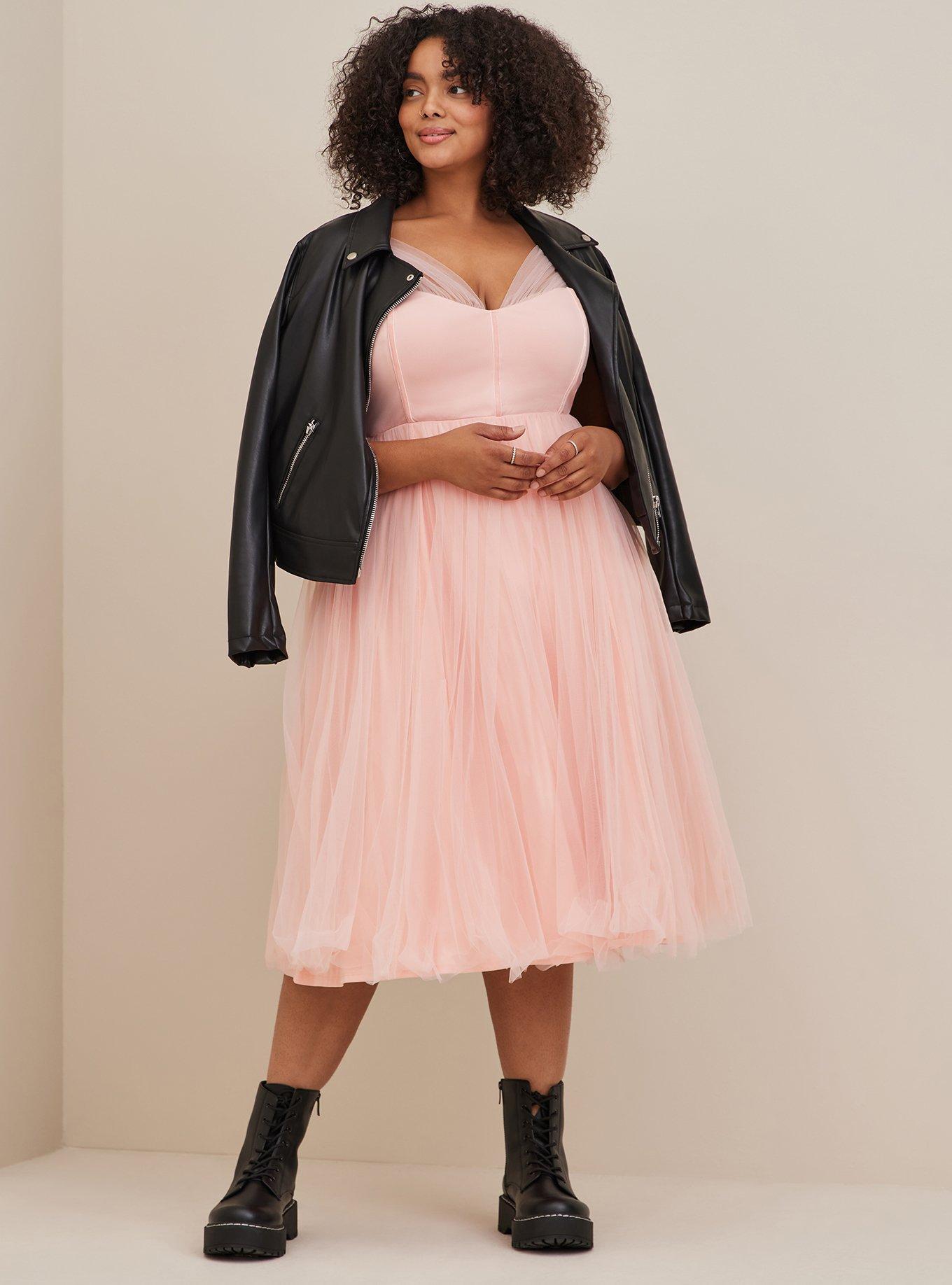 Bustier Pleated Tulle Fit & Flare Midi Dress