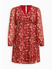 Mini Chiffon Babydoll Dress, FLORAL RED, hi-res