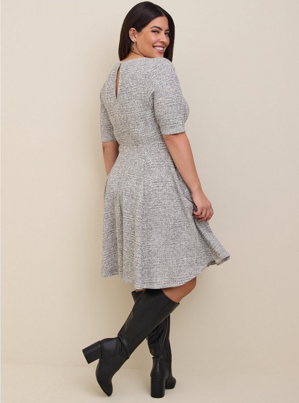 Plus Size Mini Studio Double Knit Skater Dress, GREY, alternate