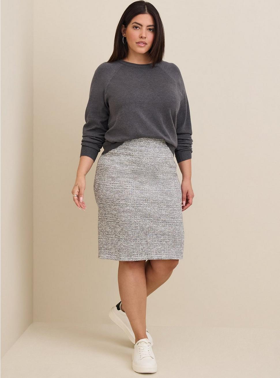 Midi Studio Double Knit Pencil Skirt, HEATHER GREY, hi-res