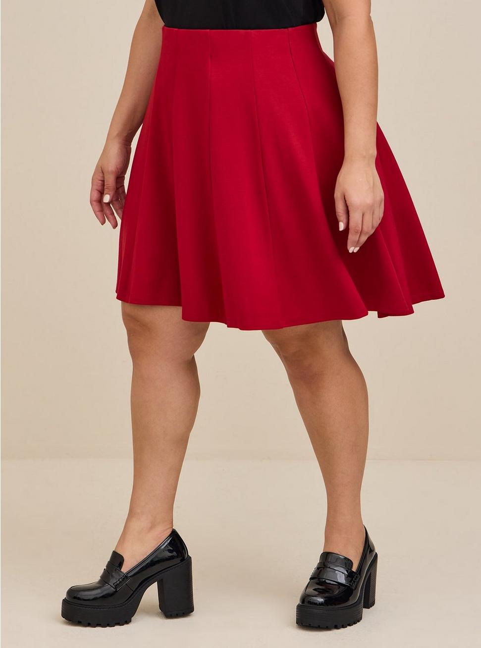 Plus Size Mini Studio Ponte Seamed Circle Skirt, RED, alternate