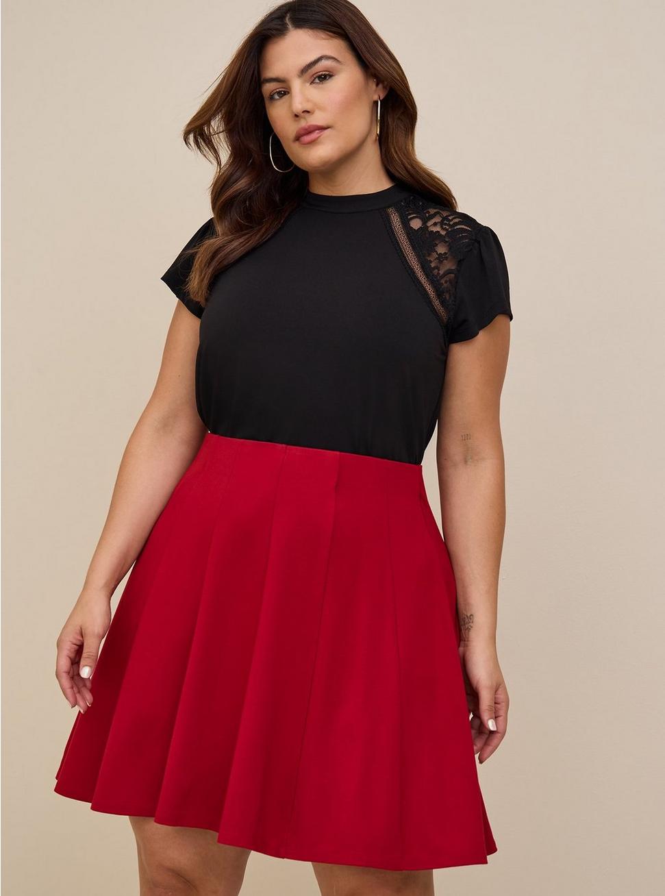 Plus Size Mini Studio Ponte Seamed Circle Skirt, RED, hi-res