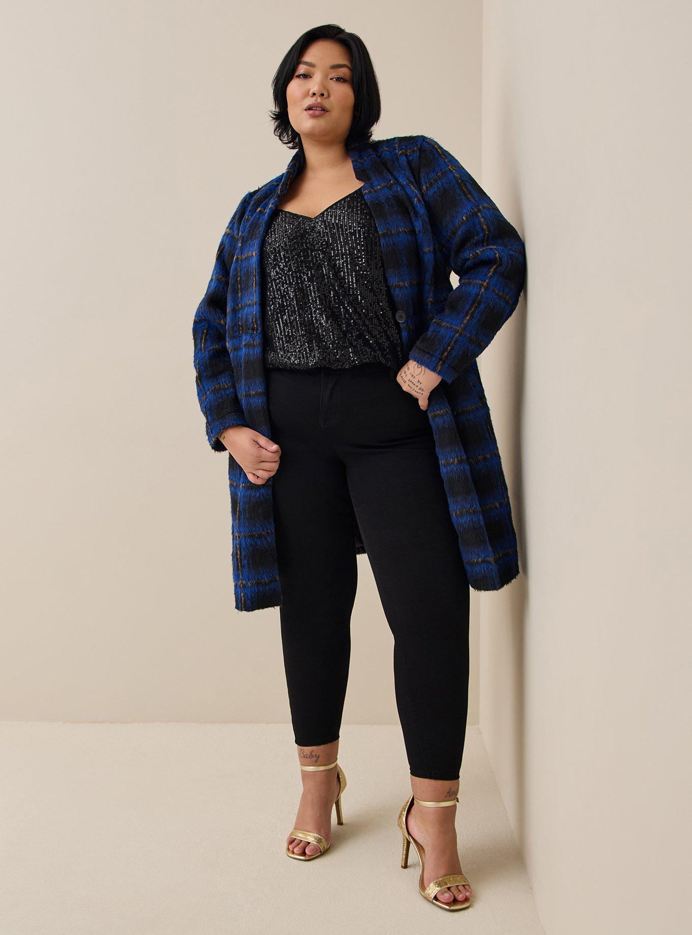Brushed Fuzzy Flannel Coat , PLAID BLUE, alternate