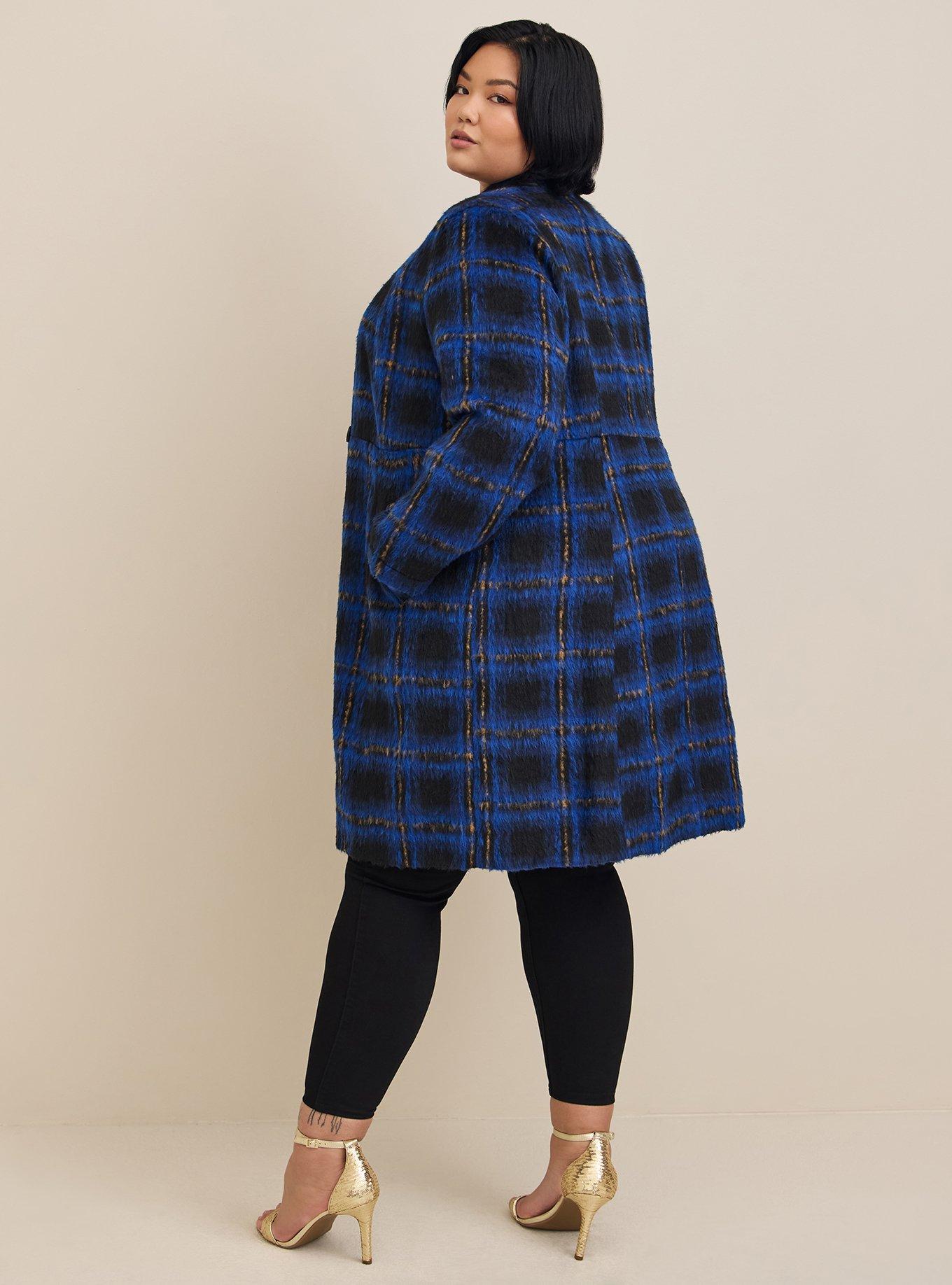 Brushed Fuzzy Flannel Coat , PLAID BLUE, alternate