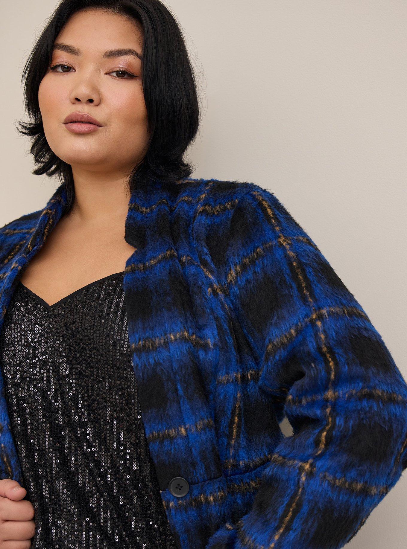 Brushed Fuzzy Flannel Coat , PLAID BLUE, alternate