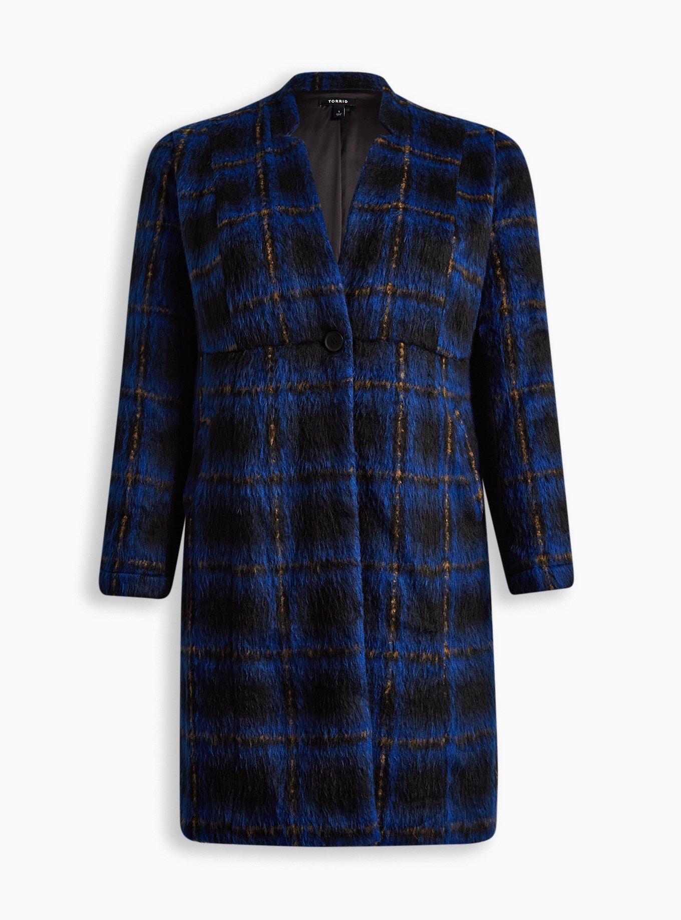 Brushed Fuzzy Flannel Coat , PLAID BLUE, hi-res