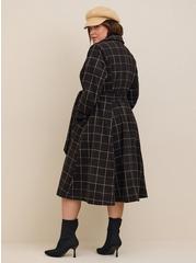 Wool Tie Waist Coat, PLAID BLACK, alternate