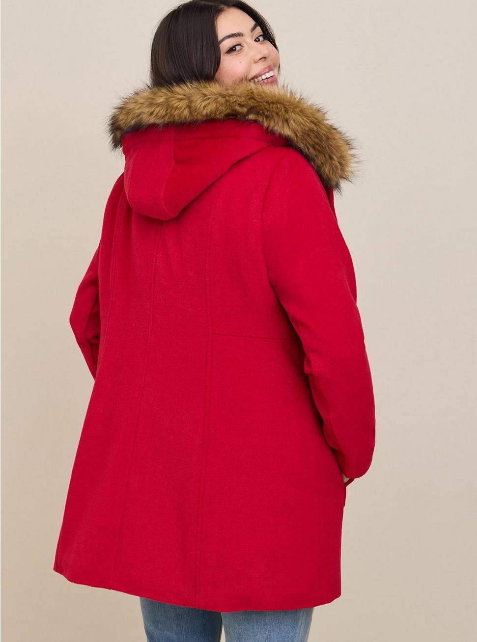 Wool Zip Front Faux Fur Trim Coat, JESTER RED, alternate