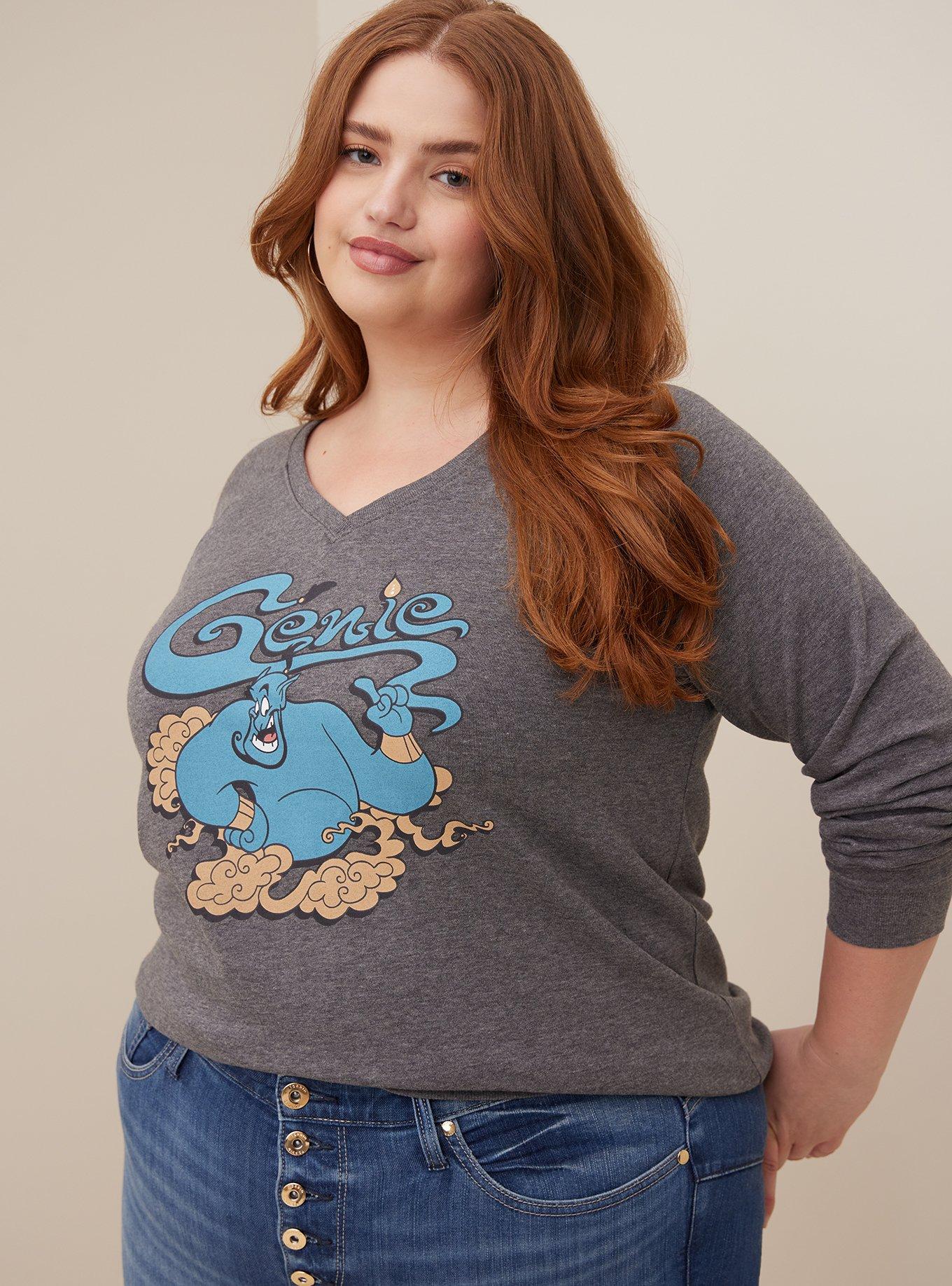 Plus Size Disney Aladdin Genie Cozy Fleece V-Neck Sweatshirt, GREY, alternate