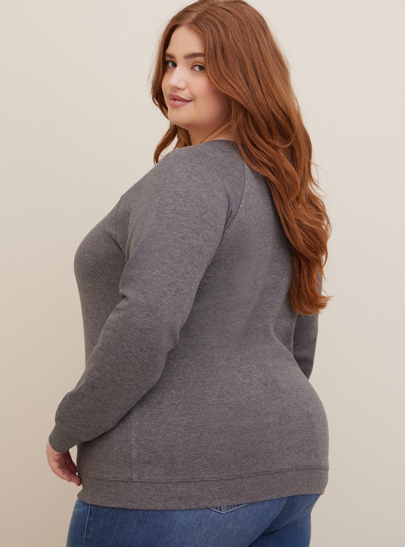 Plus Size Disney Aladdin Genie Cozy Fleece V-Neck Sweatshirt, GREY, alternate