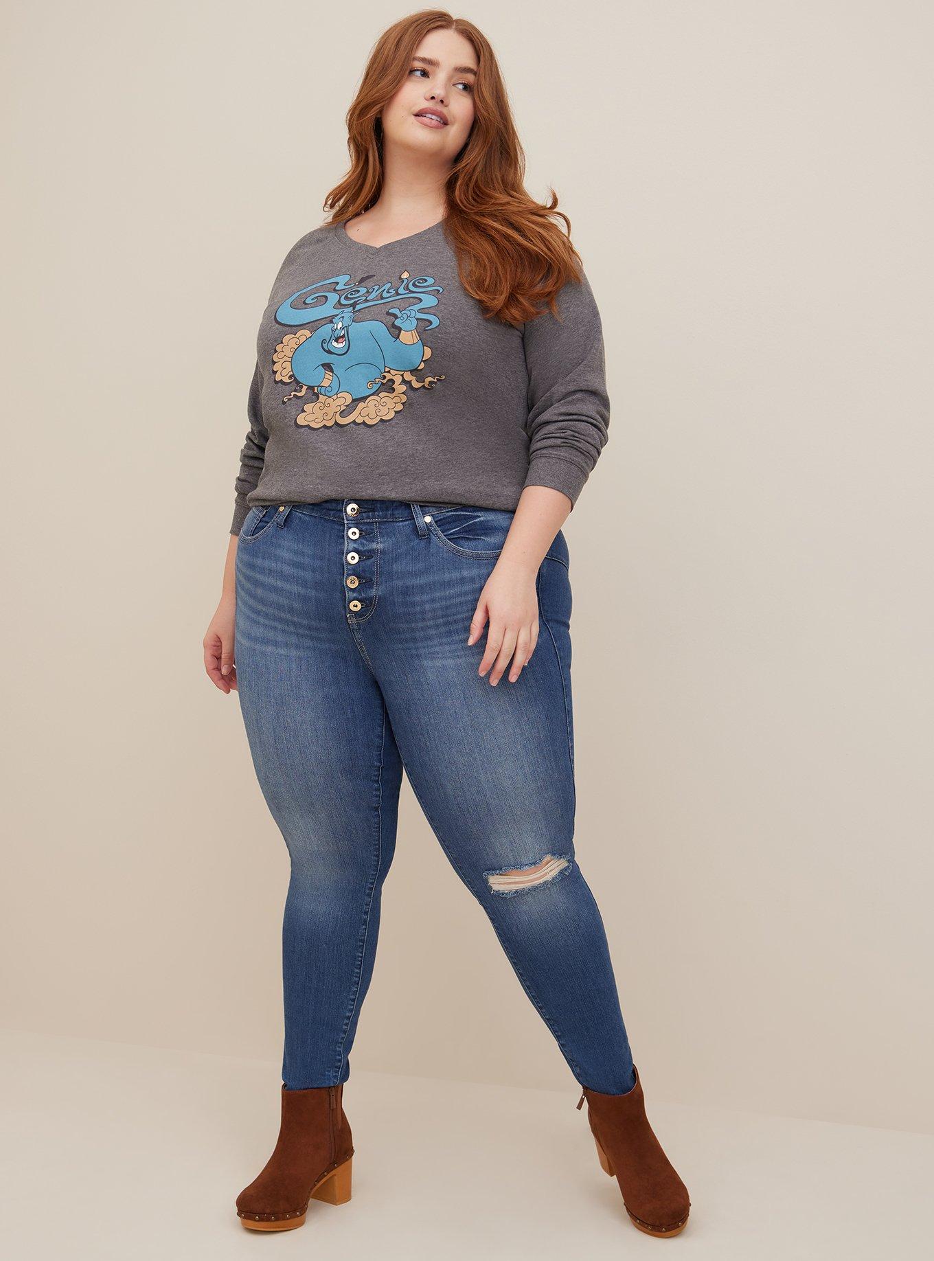 Plus Size Disney Aladdin Genie Cozy Fleece V-Neck Sweatshirt, GREY, alternate