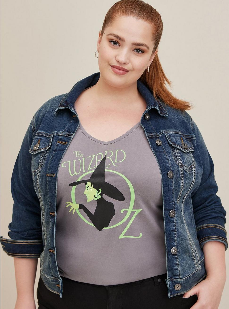 Wizard Of Oz Cotton V-Neck Top, GREY, hi-res