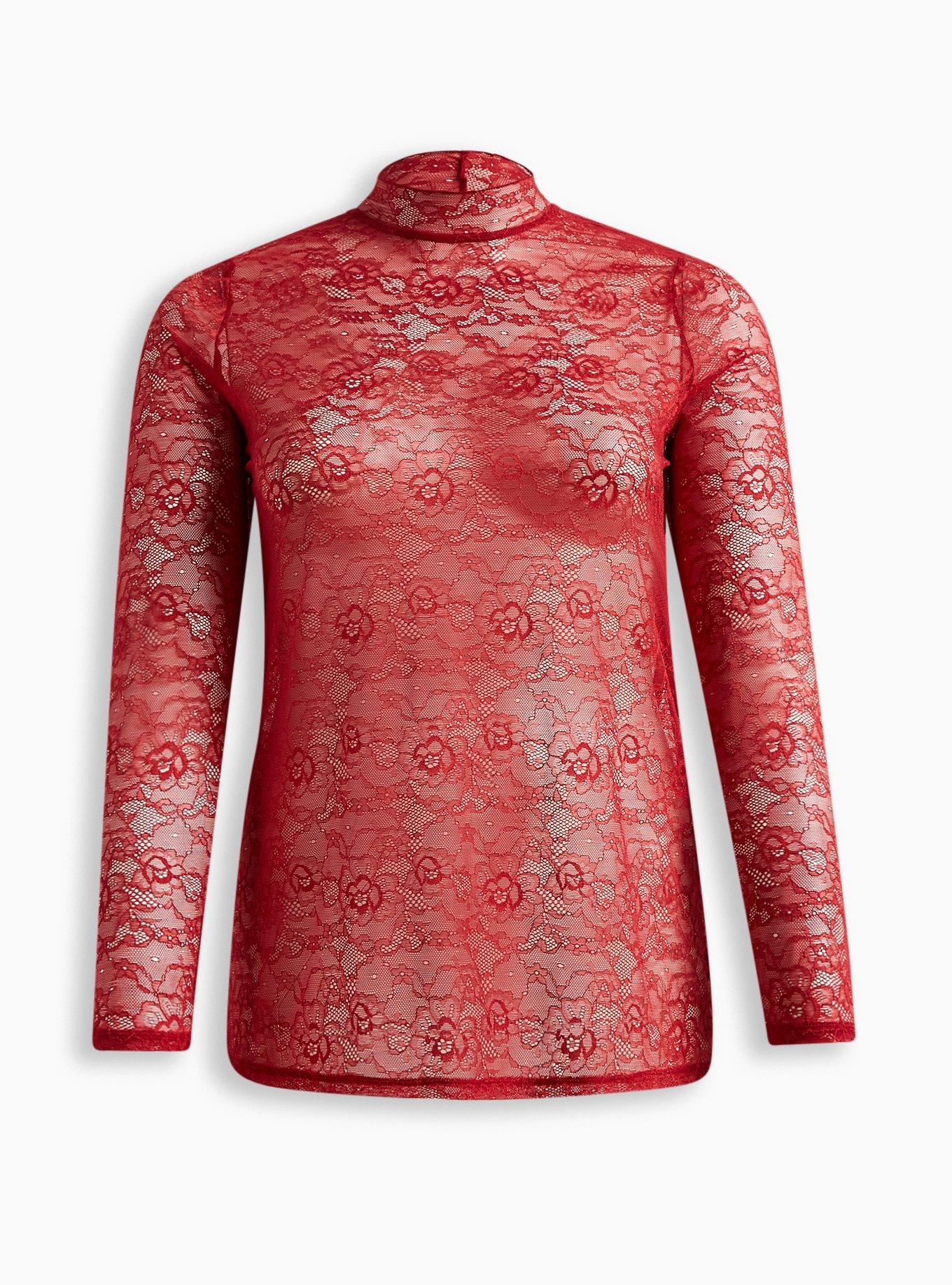 Sheer Lace Mock Neck Long Sleeve Top