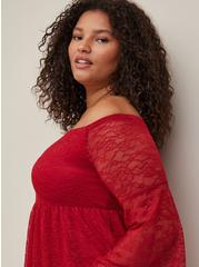 Stretch Lace Off-Shoulder Bell Sleeve Babydoll Top, RED, alternate