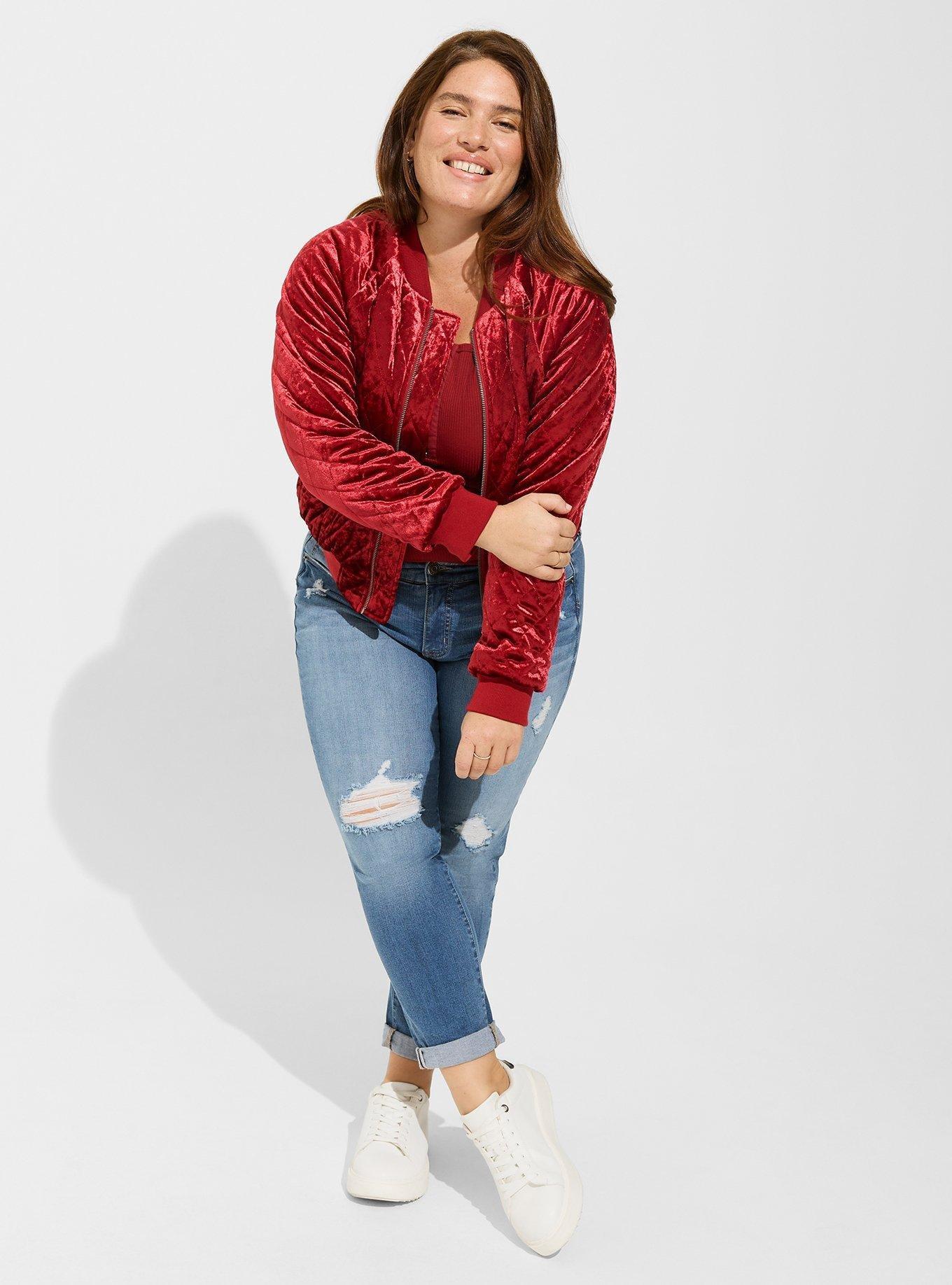 Red velvet bomber jacket on sale womens