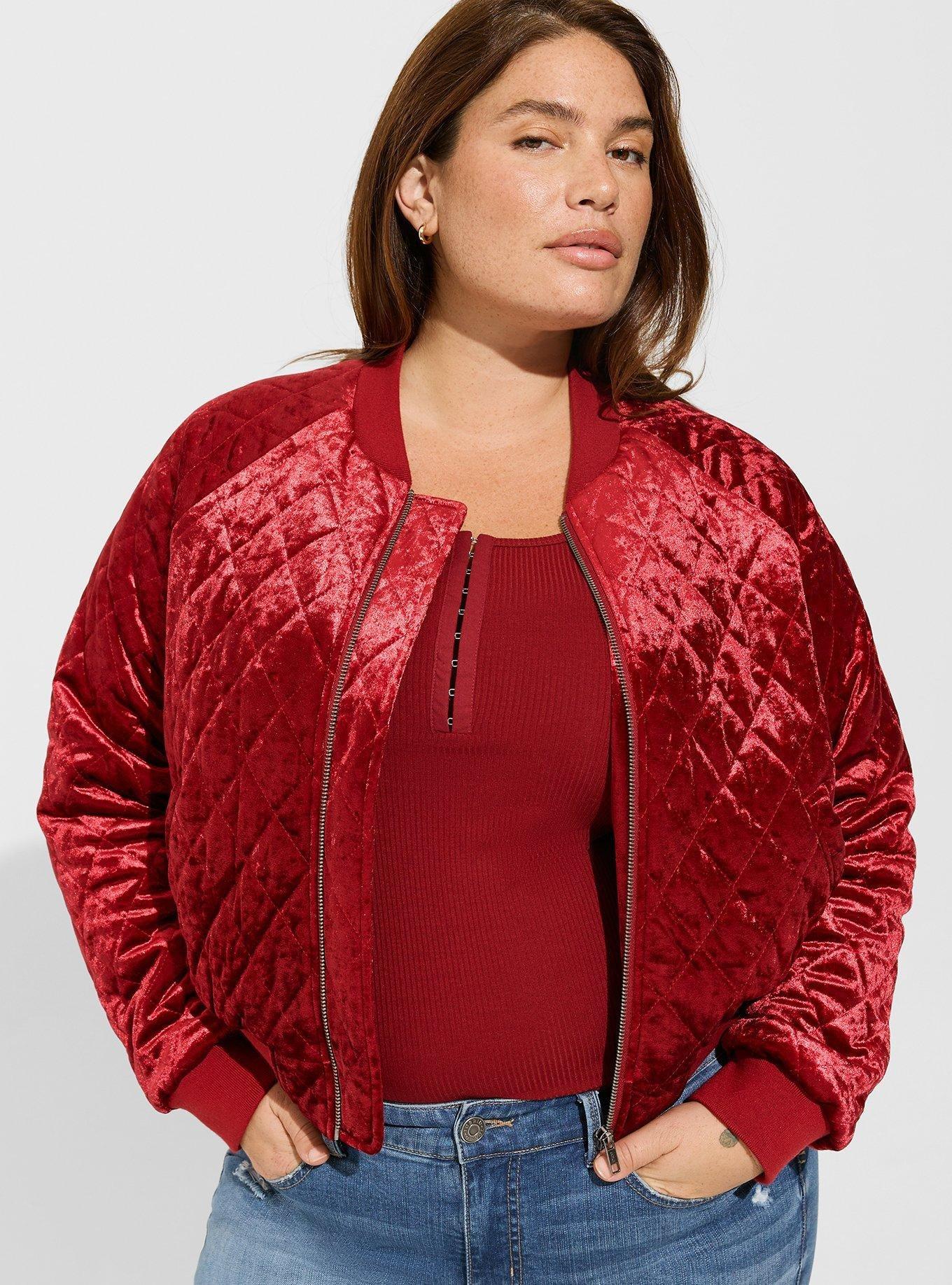 Plus size outlet red bomber jacket