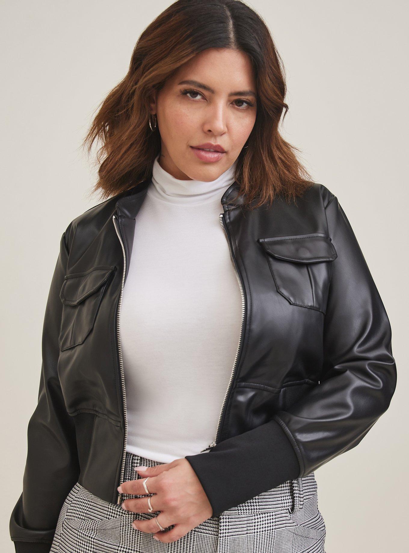 Plus Size Faux Leather Crop Bomber Torrid