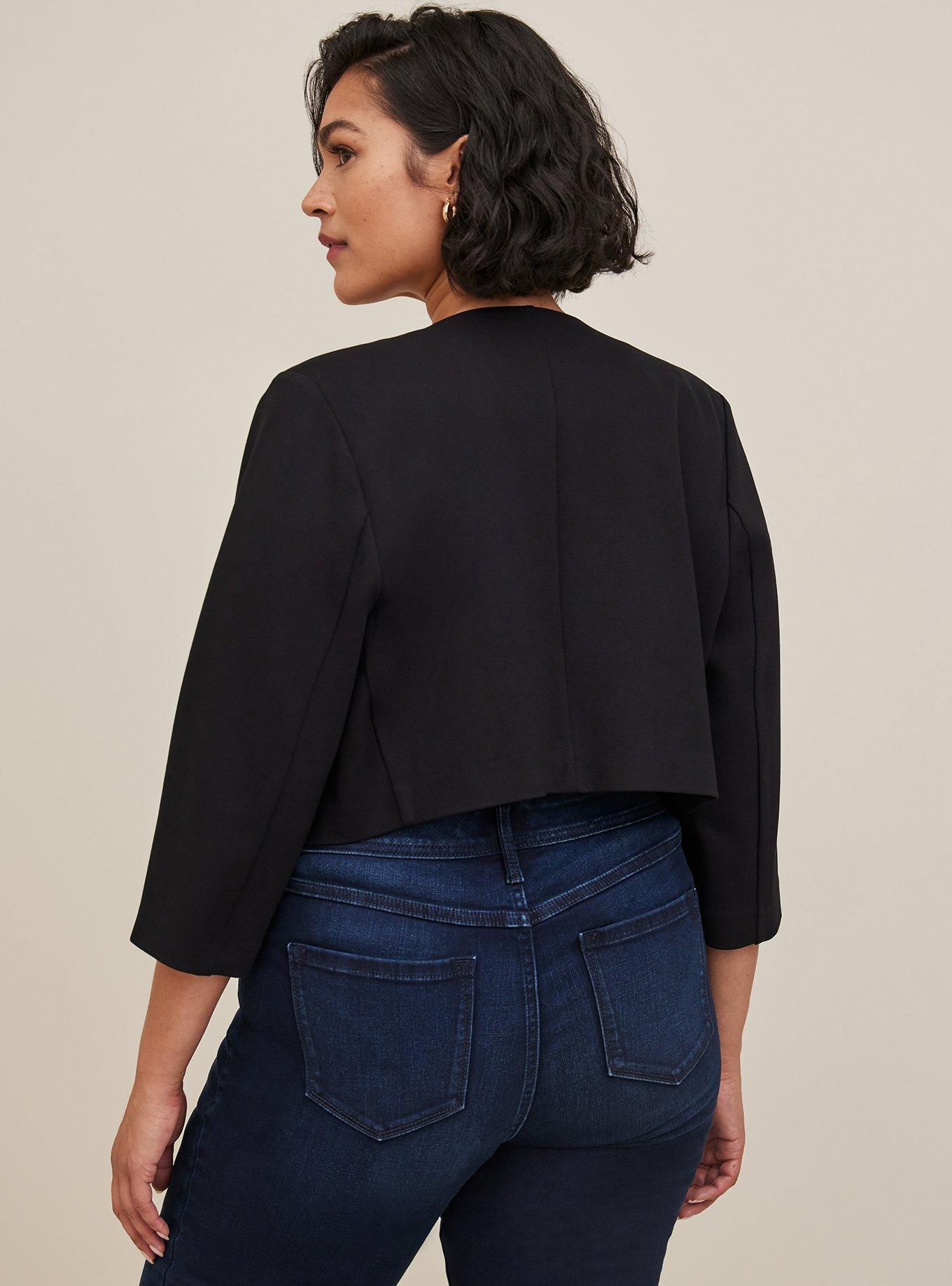 Studio Luxe Ponte Crop Collarless Blazer, DEEP BLACK, alternate