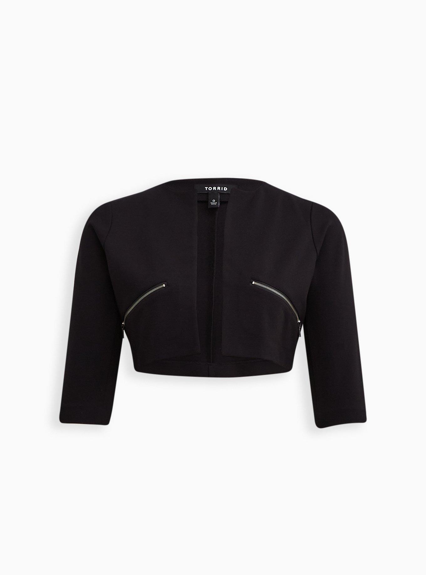 Studio Luxe Ponte Crop Collarless Blazer, DEEP BLACK, hi-res
