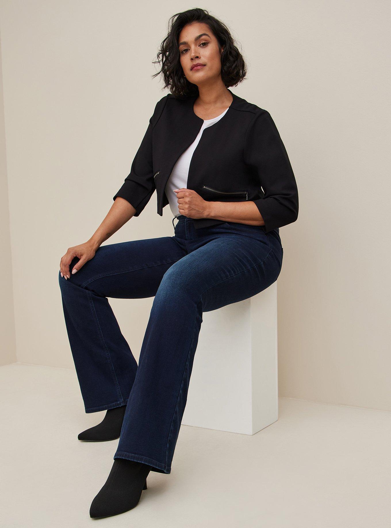 Studio Luxe Ponte Crop Collarless Blazer, DEEP BLACK, hi-res