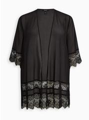 Chiffon Lace Kimono, DEEP BLACK, hi-res