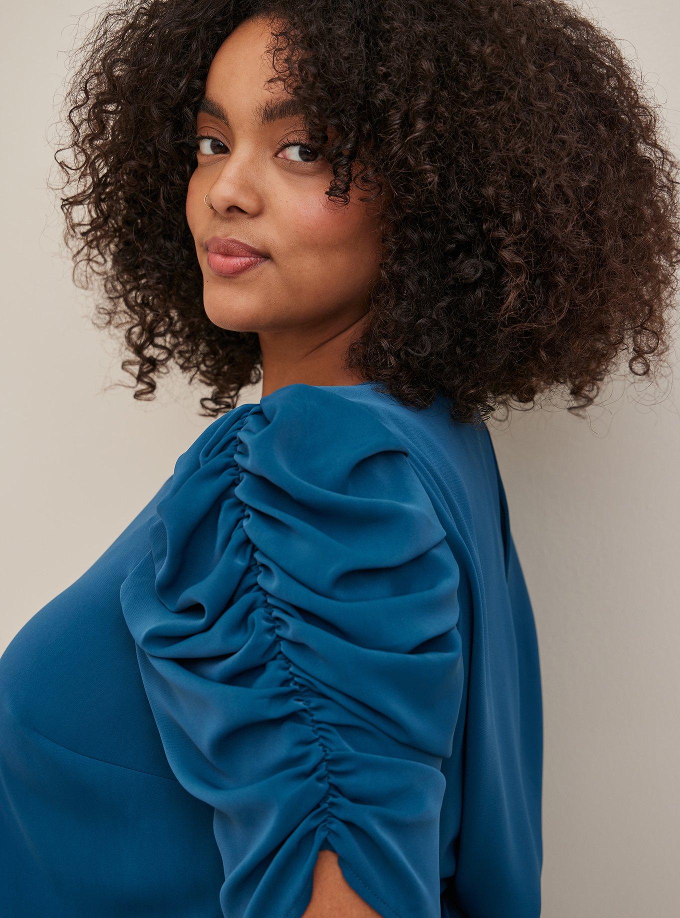 Studio Crepe De Chine Ruched Sleeve Blouse, LEGION BLUE, alternate